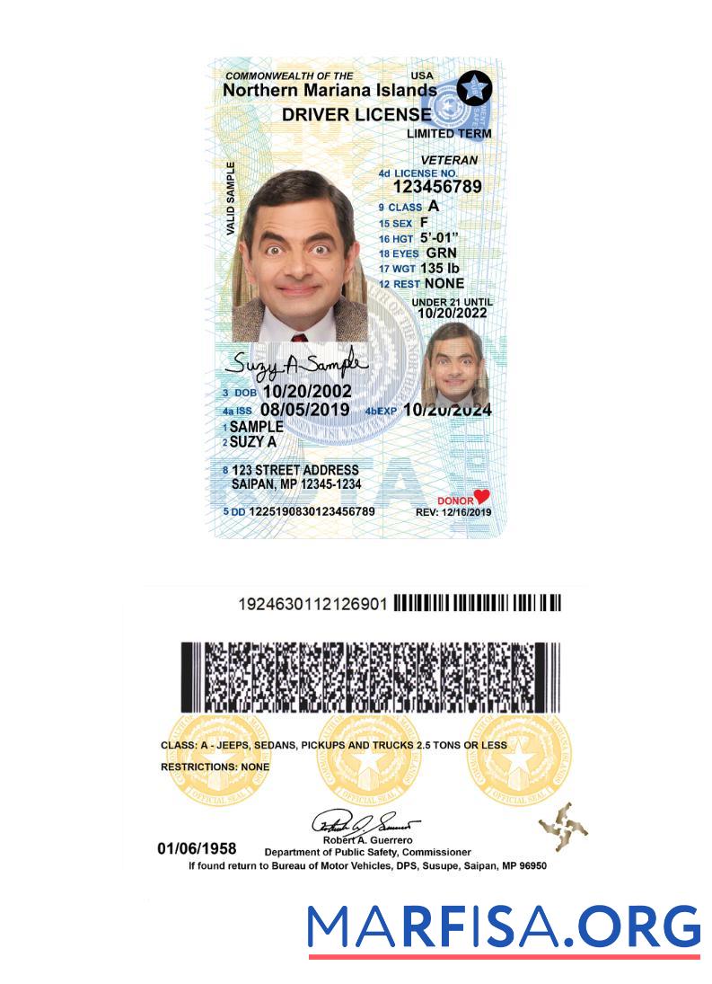 Realistic USA Northern Mariana Islands under 21 driving license 2019 present real example